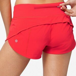 Lululemon 2.5 inch, high rise speed up shorts in carnation red, size 8